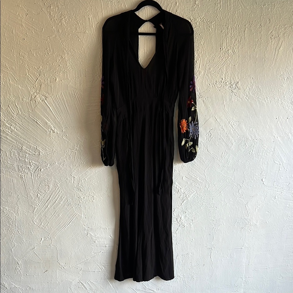 Black Embellished Cut Out jumpsuit with Bishop Sleeves